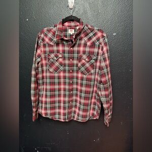 Levi's Red and Black Plaid Snap Button Button Up Casual Shirt Size Large